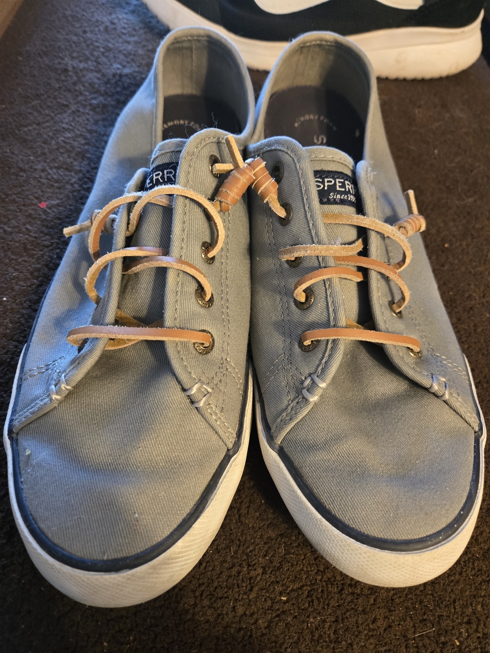 Sperry Women's Canvas Boat Shoes - Light Gray with Tan Laces